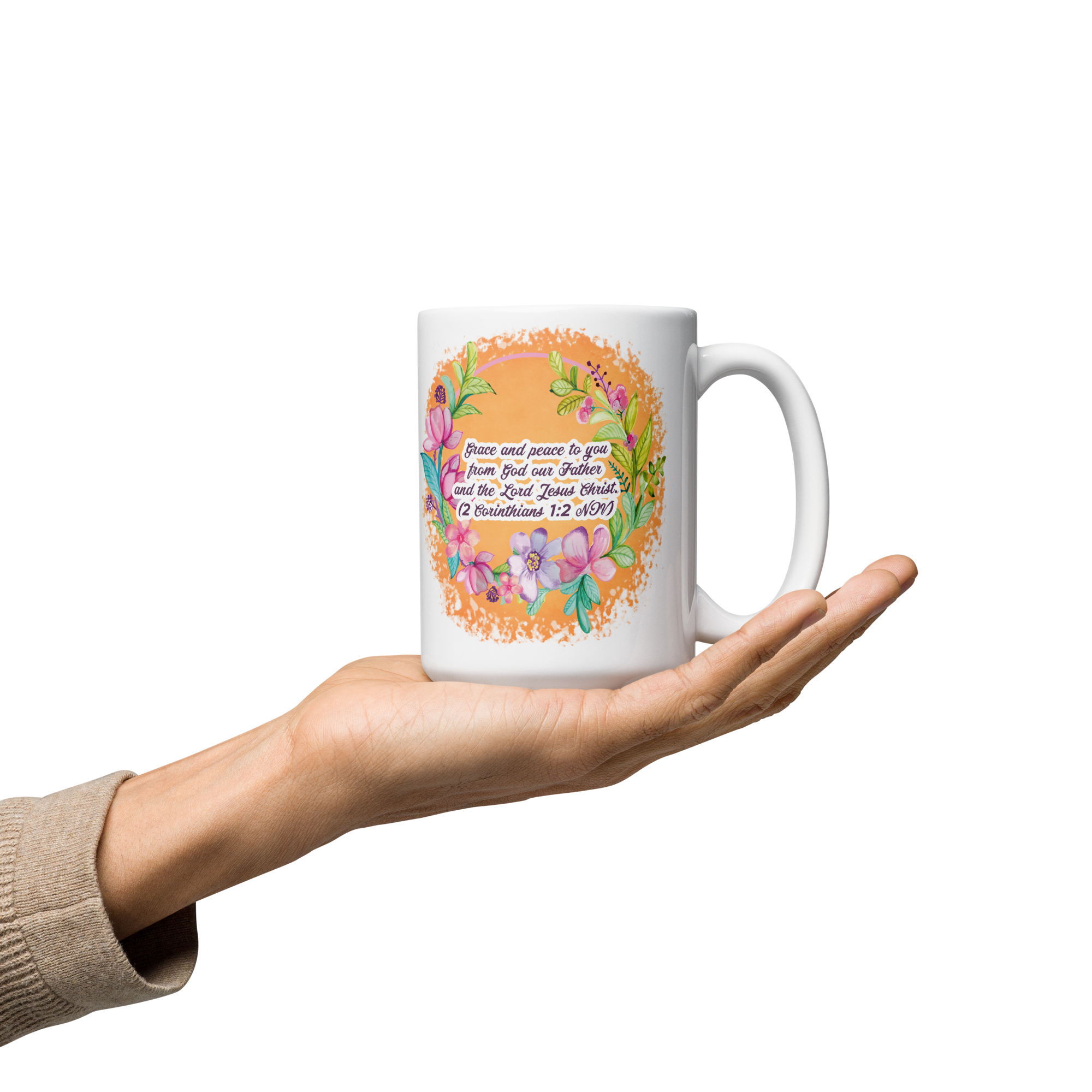 Grace & Peace Blooms: 2 Corinthians 1:2 White Glossy Mug (11 oz / 15 oz / 20 oz)