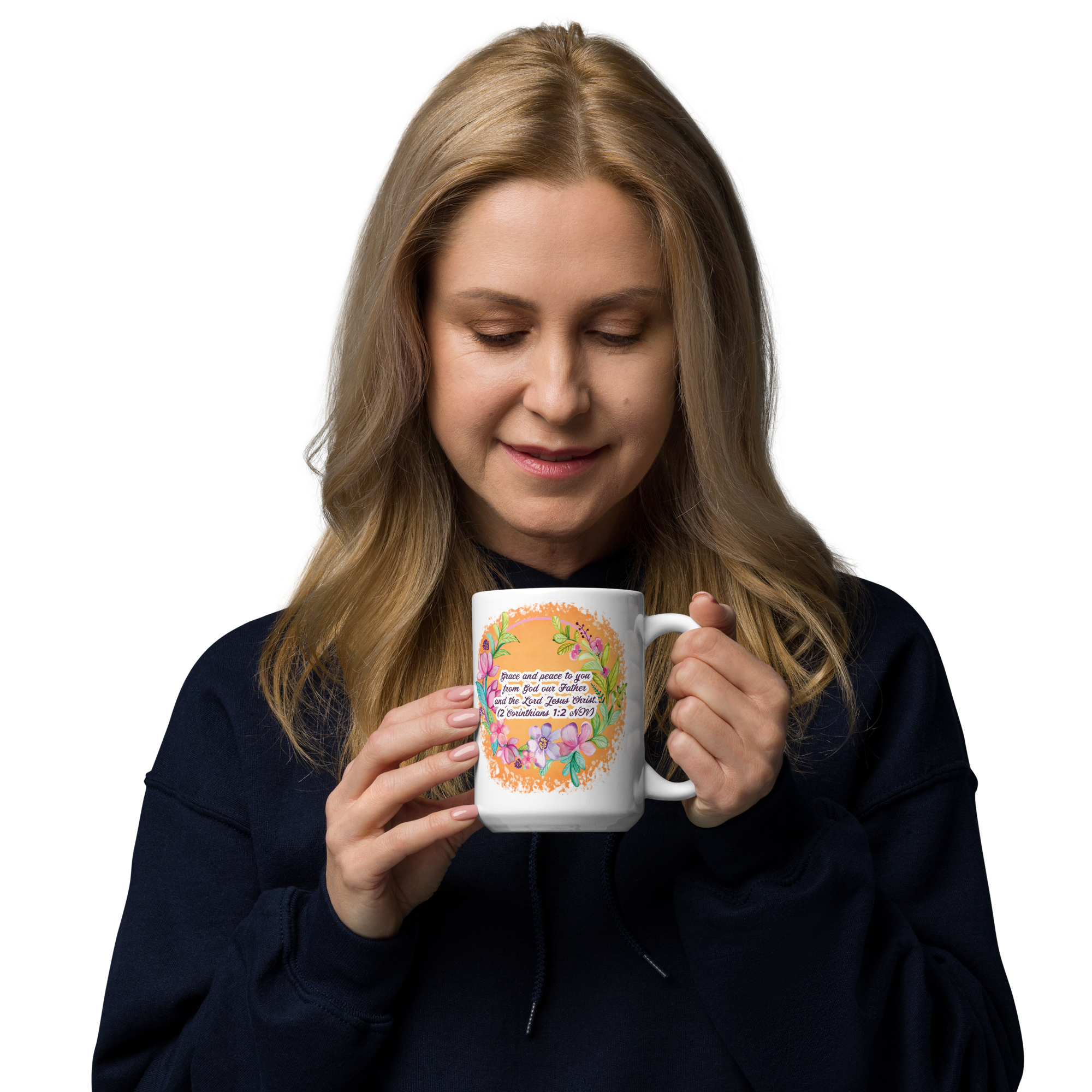 Grace & Peace Blooms: 2 Corinthians 1:2 White Glossy Mug (11 oz / 15 oz / 20 oz)