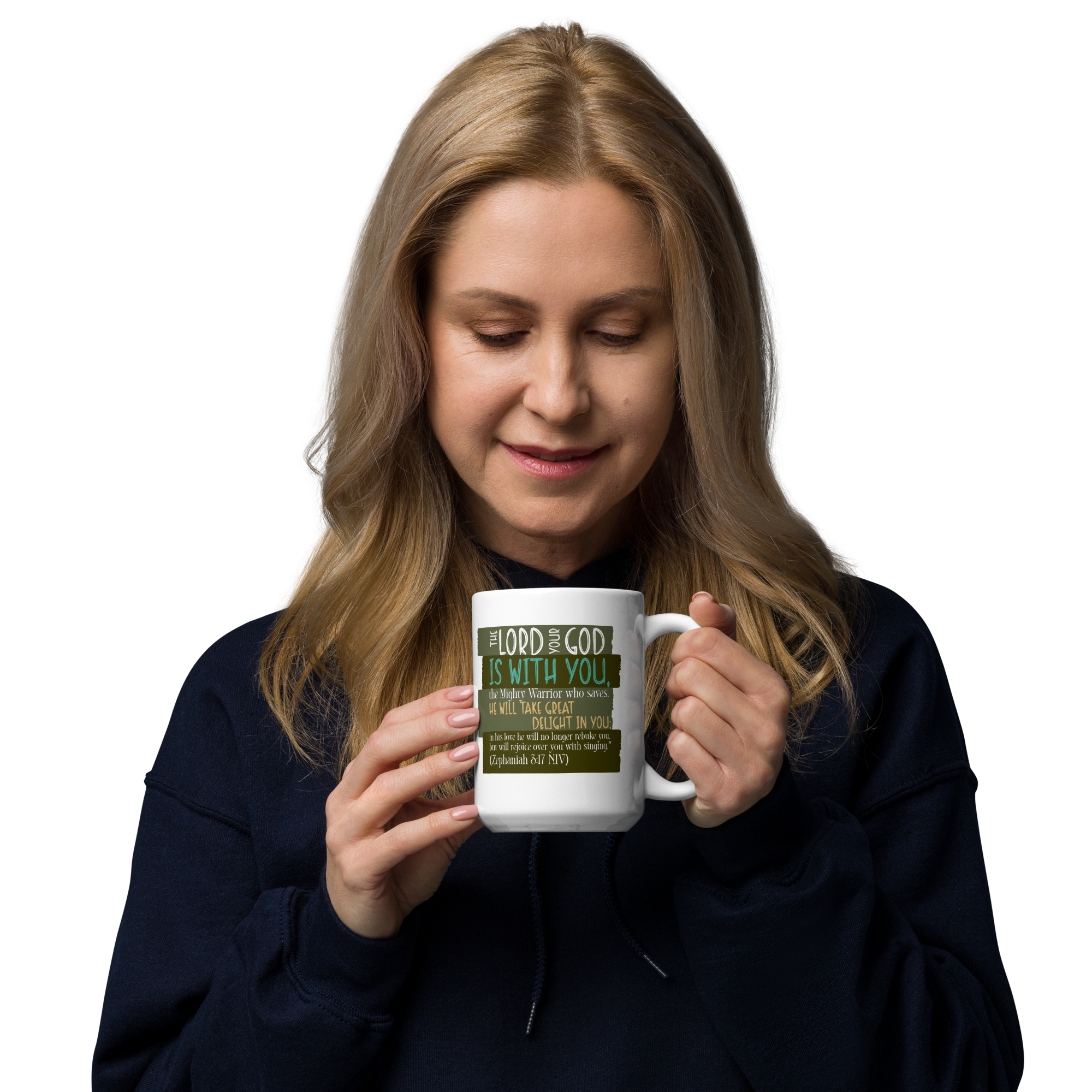 Rejoice in His Love: Zephaniah 3:17 White Glossy Mug (11 oz / 15 oz / 20 oz)