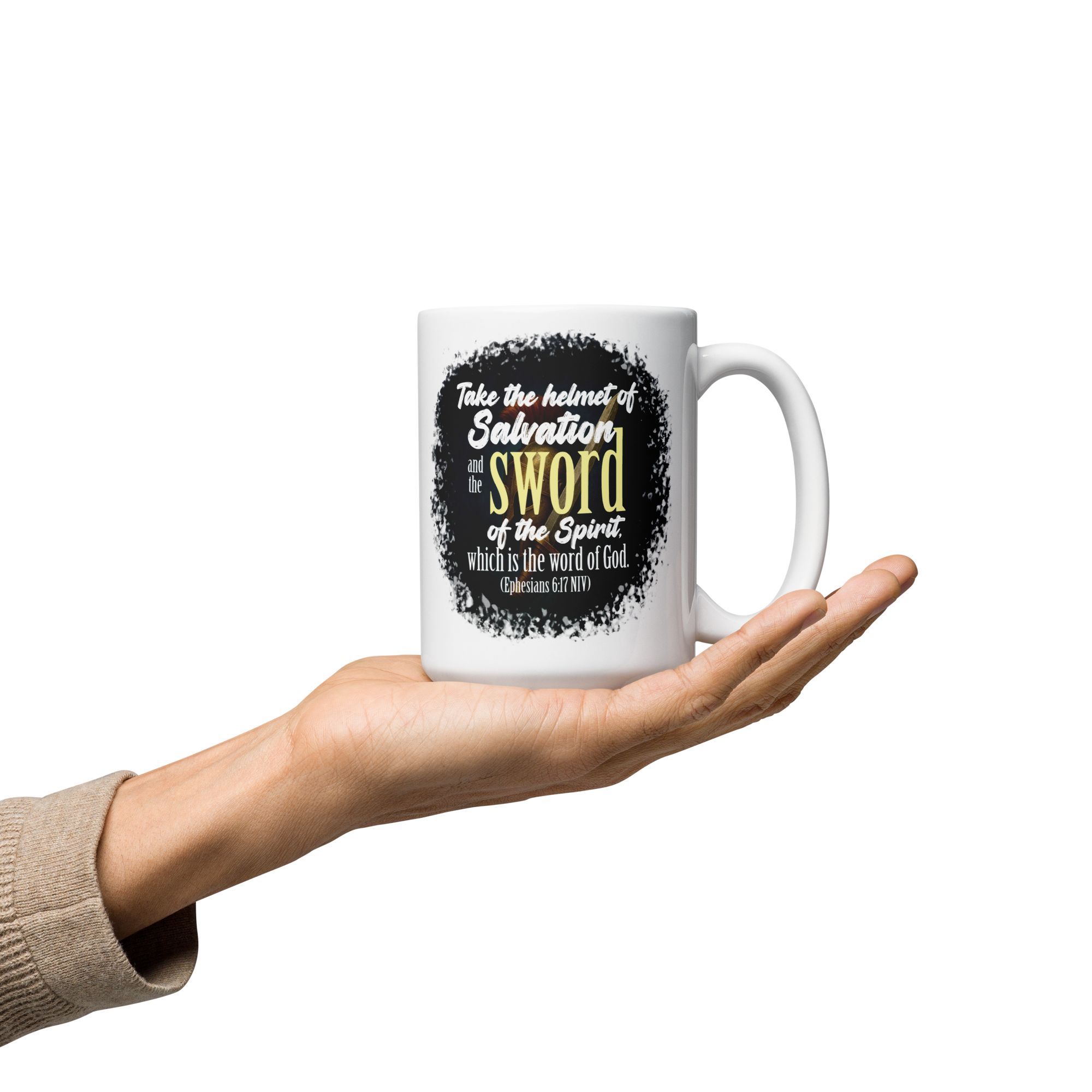 Sword & Salvation: Ephesians 6:17 White Glossy Mug (11 oz / 15 oz / 20 oz)