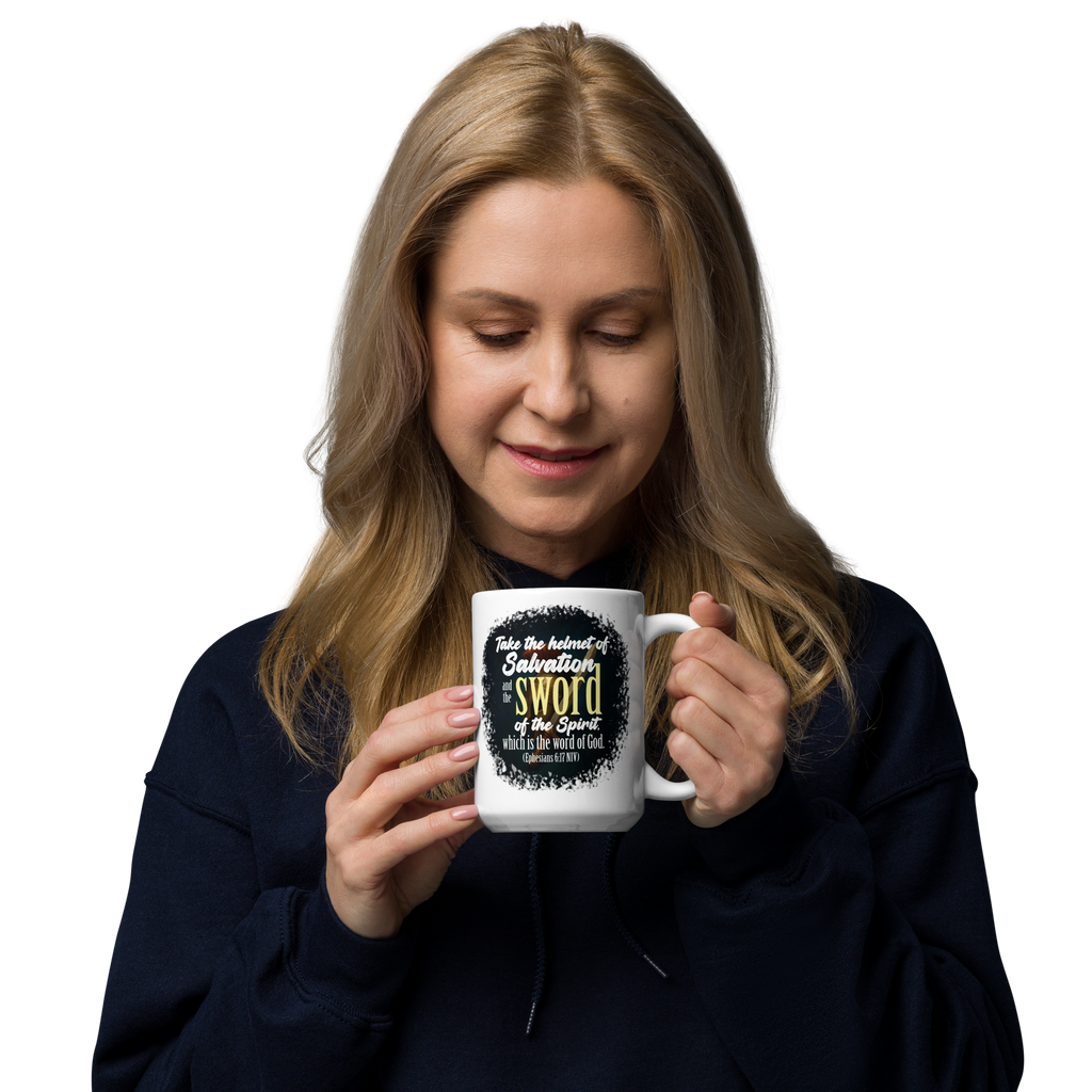 Sword & Salvation: Ephesians 6:17 White Glossy Mug (11 oz / 15 oz / 20 oz)