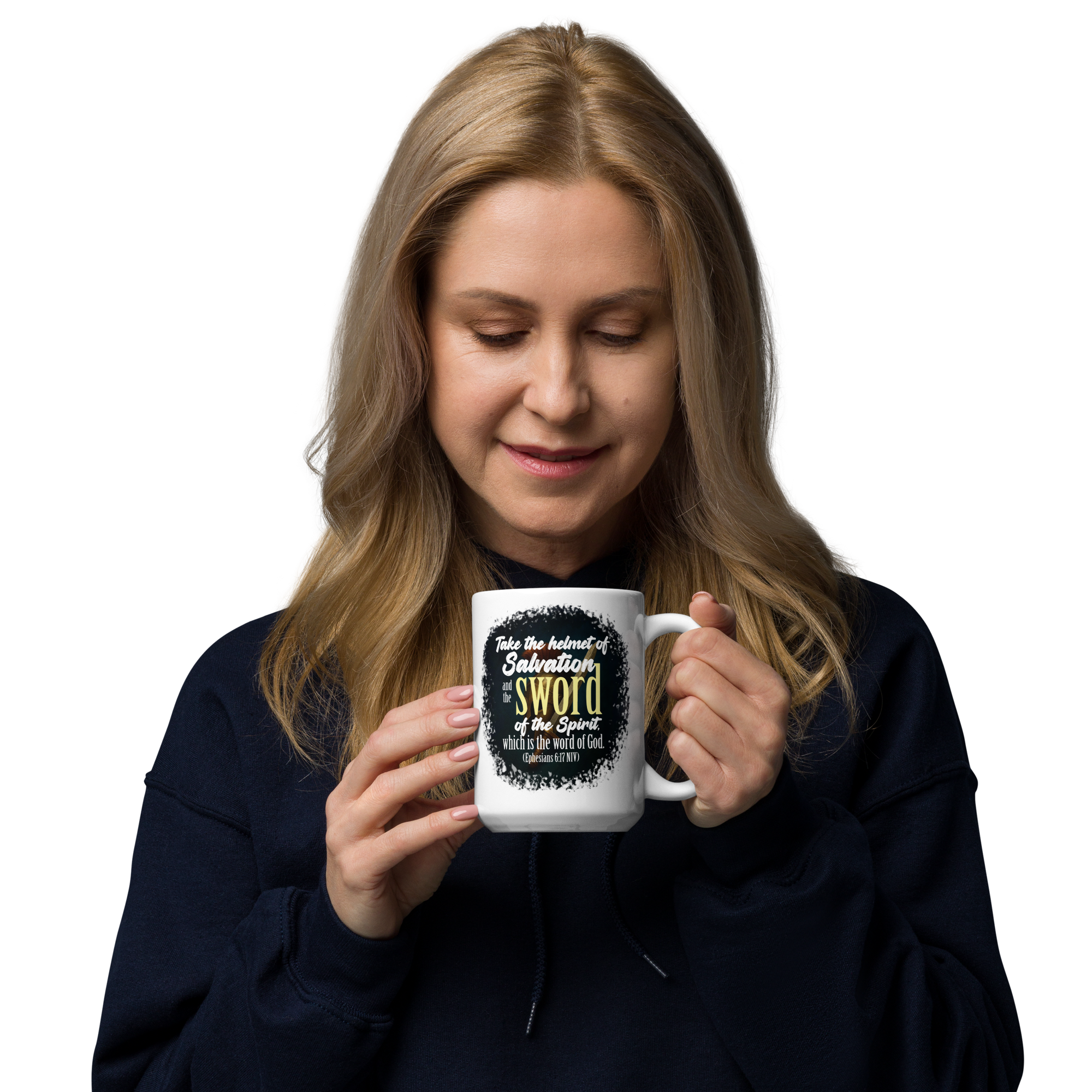 Sword & Salvation: Ephesians 6:17 White Glossy Mug (11 oz / 15 oz / 20 oz)