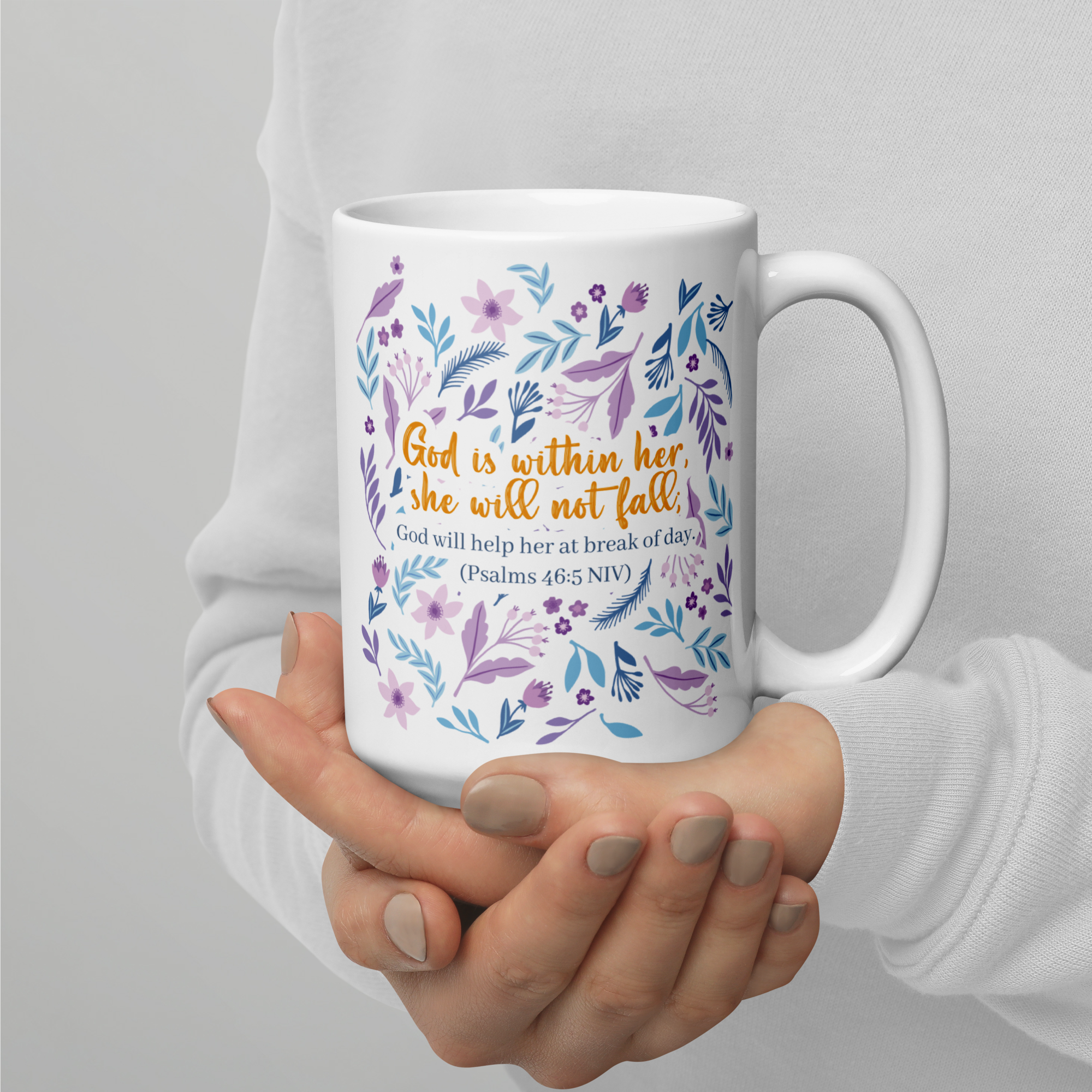 Unshakeable Faith: Psalms 46:5 White Glossy Mug (11 oz / 15 oz / 20 oz)