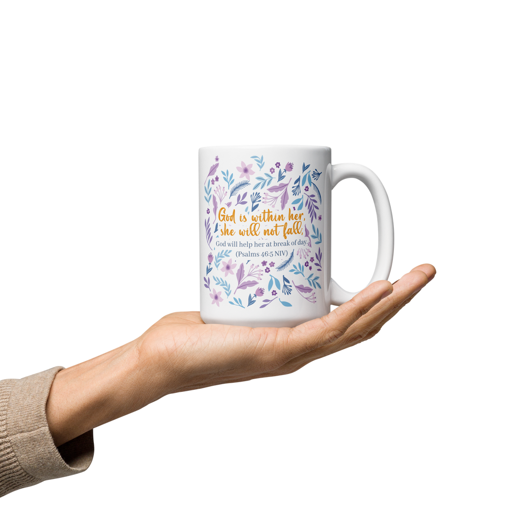Unshakeable Faith: Psalms 46:5 White Glossy Mug (11 oz / 15 oz / 20 oz)