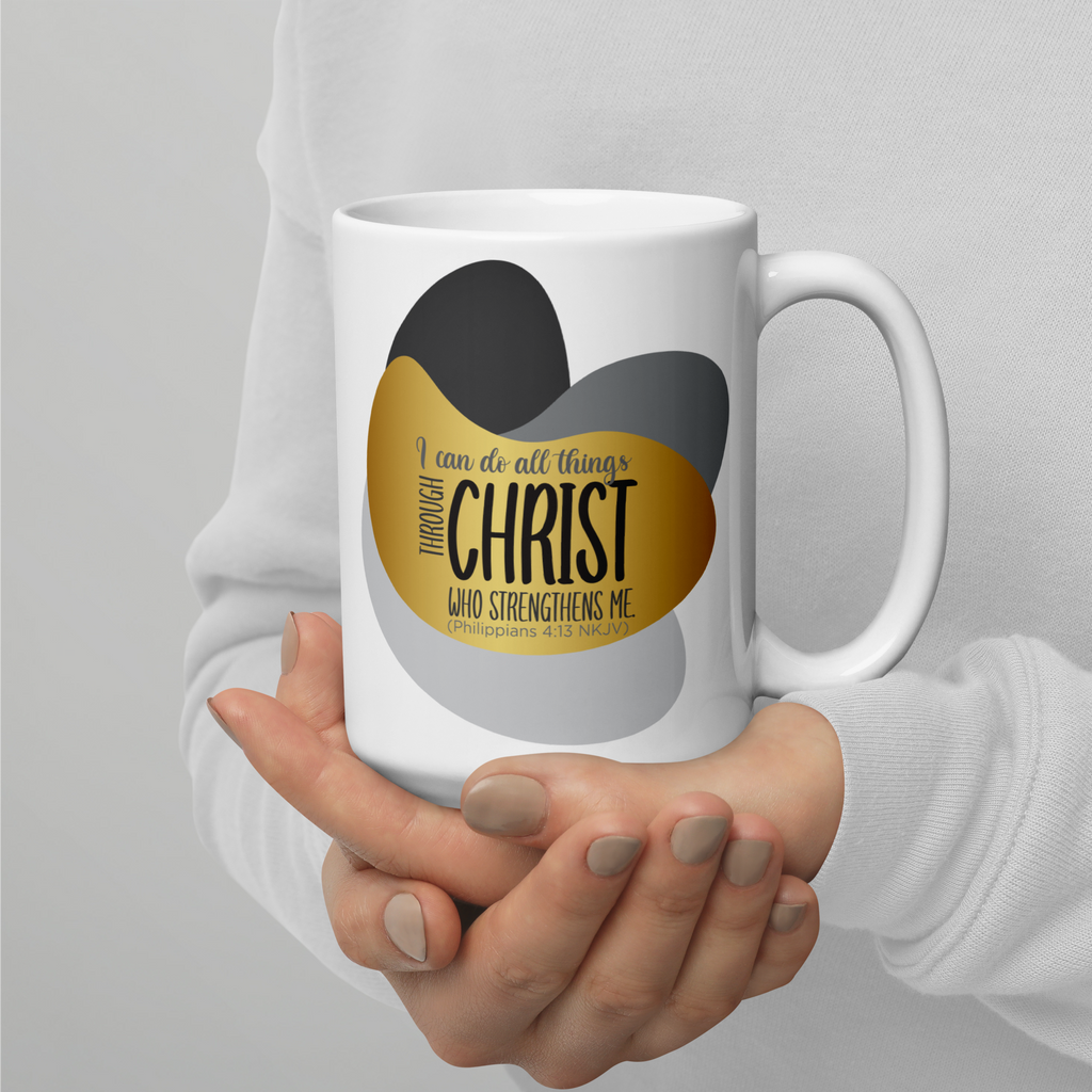 Empowered by Christ: Philippians 4:13 White Glossy Mug (11 oz / 15 oz / 20 oz)