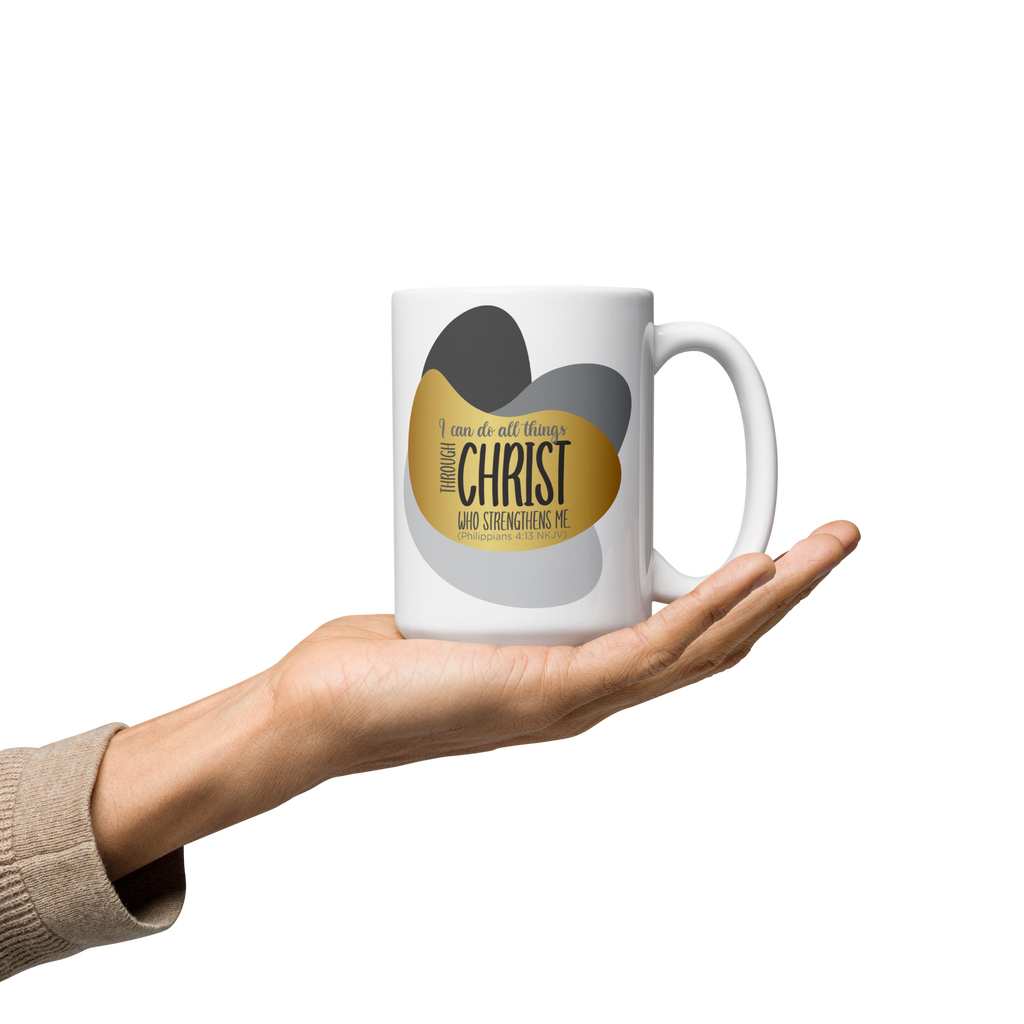 Empowered by Christ: Philippians 4:13 White Glossy Mug (11 oz / 15 oz / 20 oz)