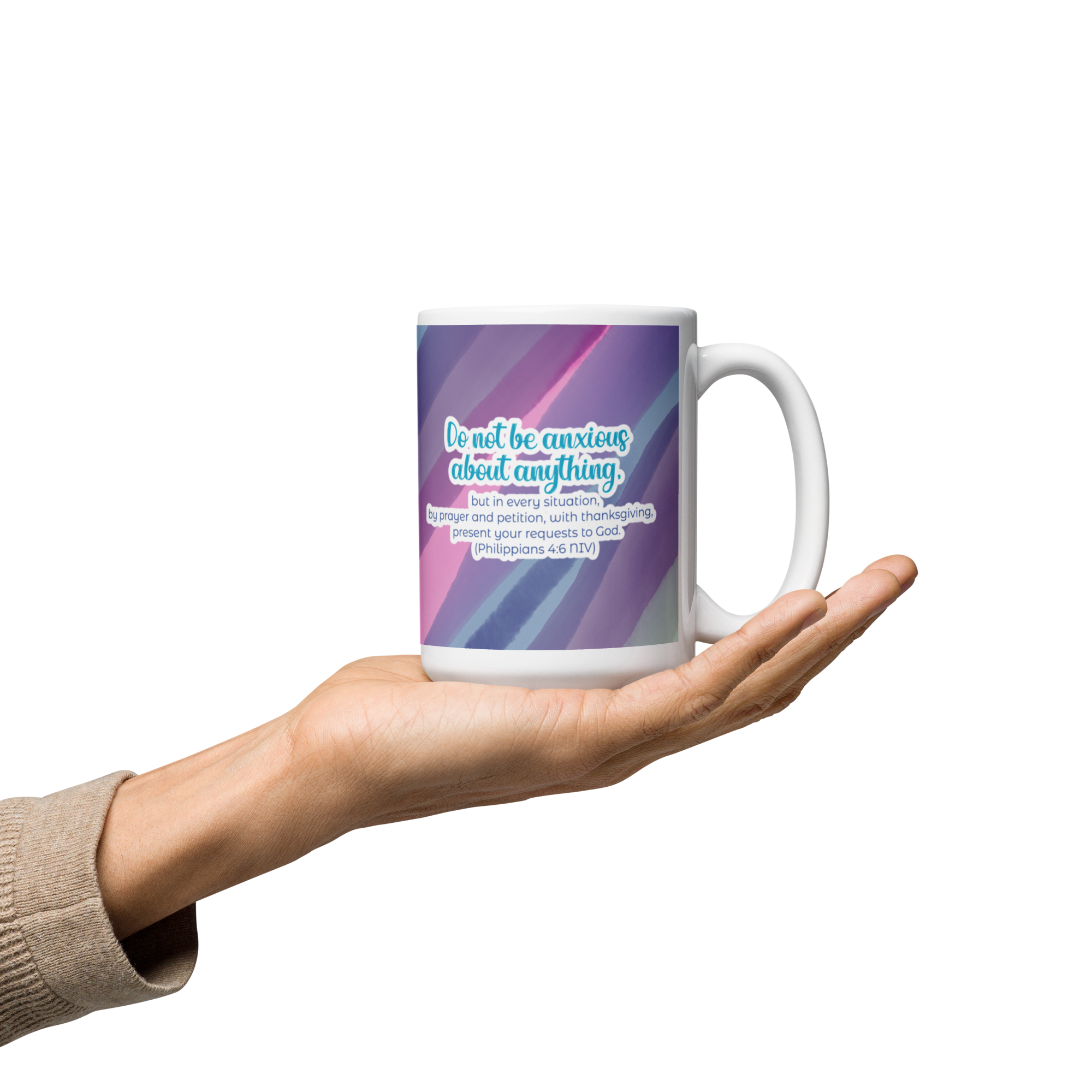 Prayer & Gratitude: Philippians 4:6 White Glossy Mug (11 oz / 15 oz / 20 oz)