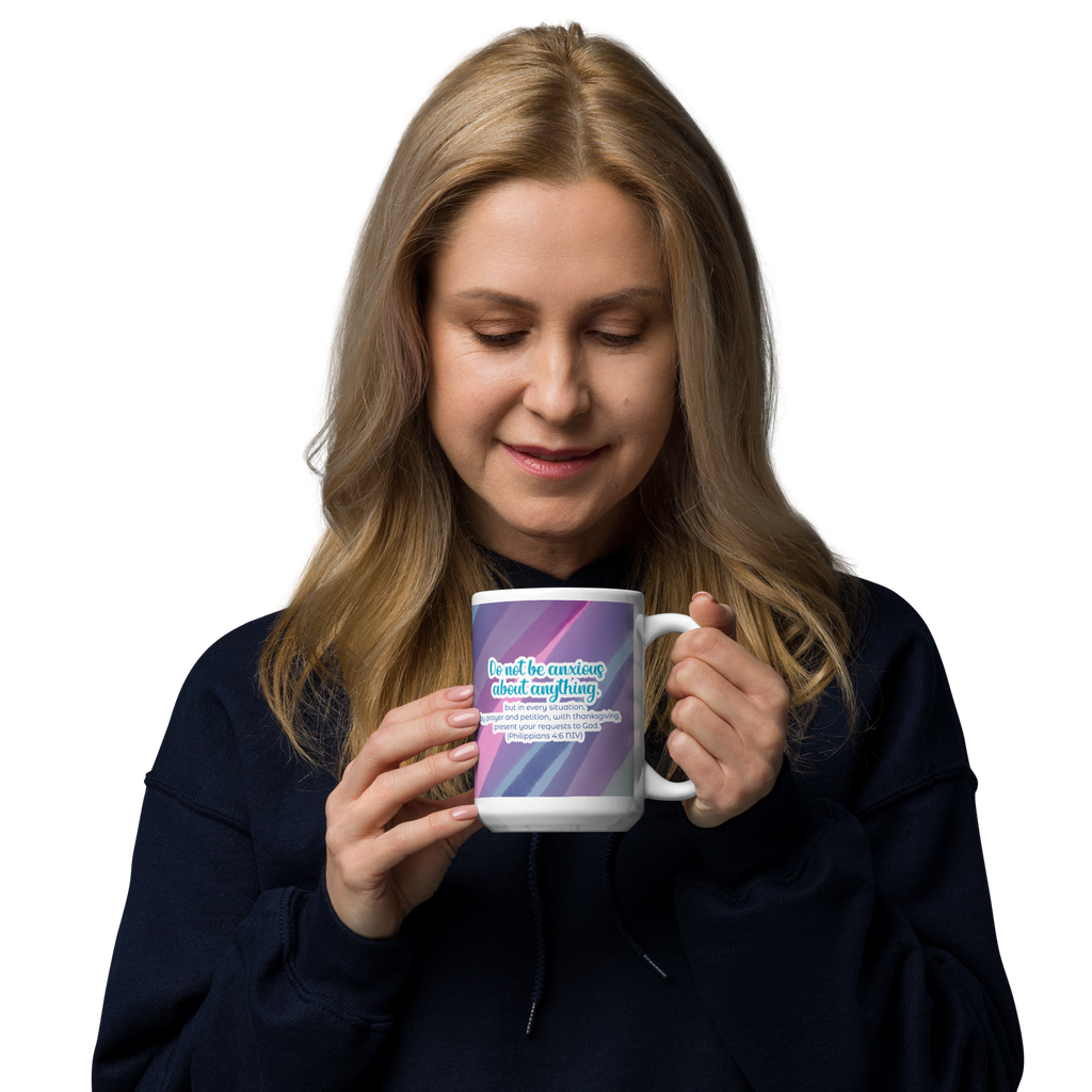 Prayer & Gratitude: Philippians 4:6 White Glossy Mug (11 oz / 15 oz / 20 oz)