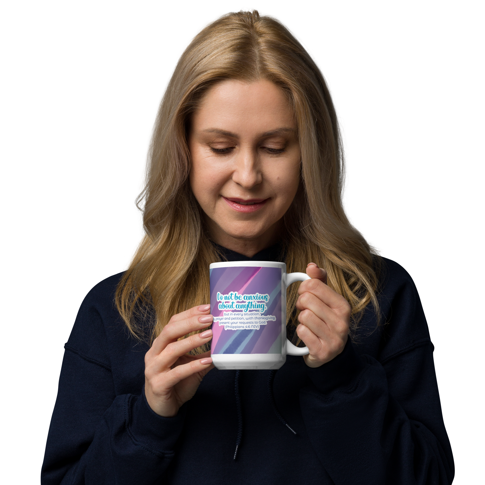 Prayer & Gratitude: Philippians 4:6 White Glossy Mug (11 oz / 15 oz / 20 oz)