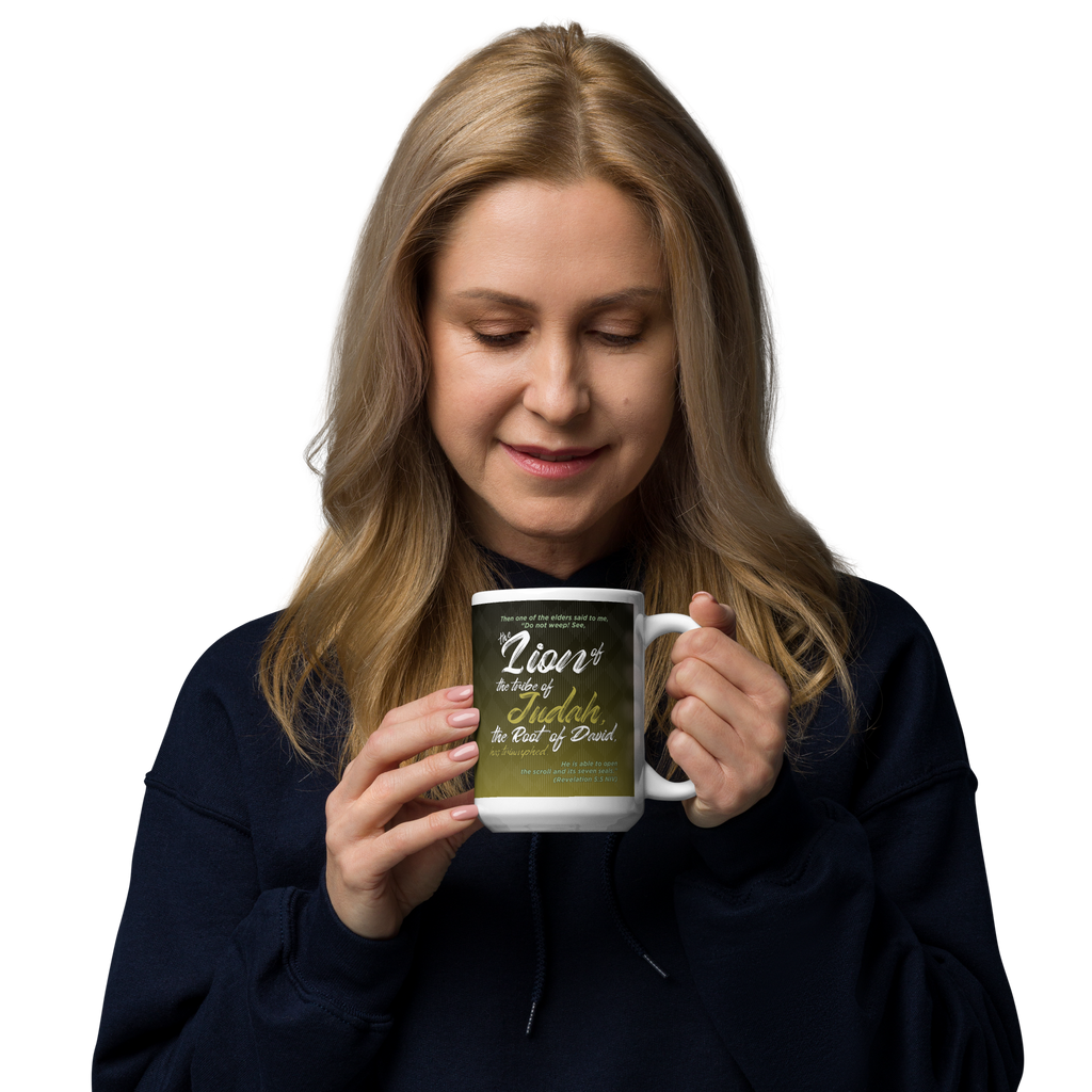 Lion of Judah & Root of David: Revelation 5:5 White Glossy Mug (11 oz / 15 oz / 20 oz)