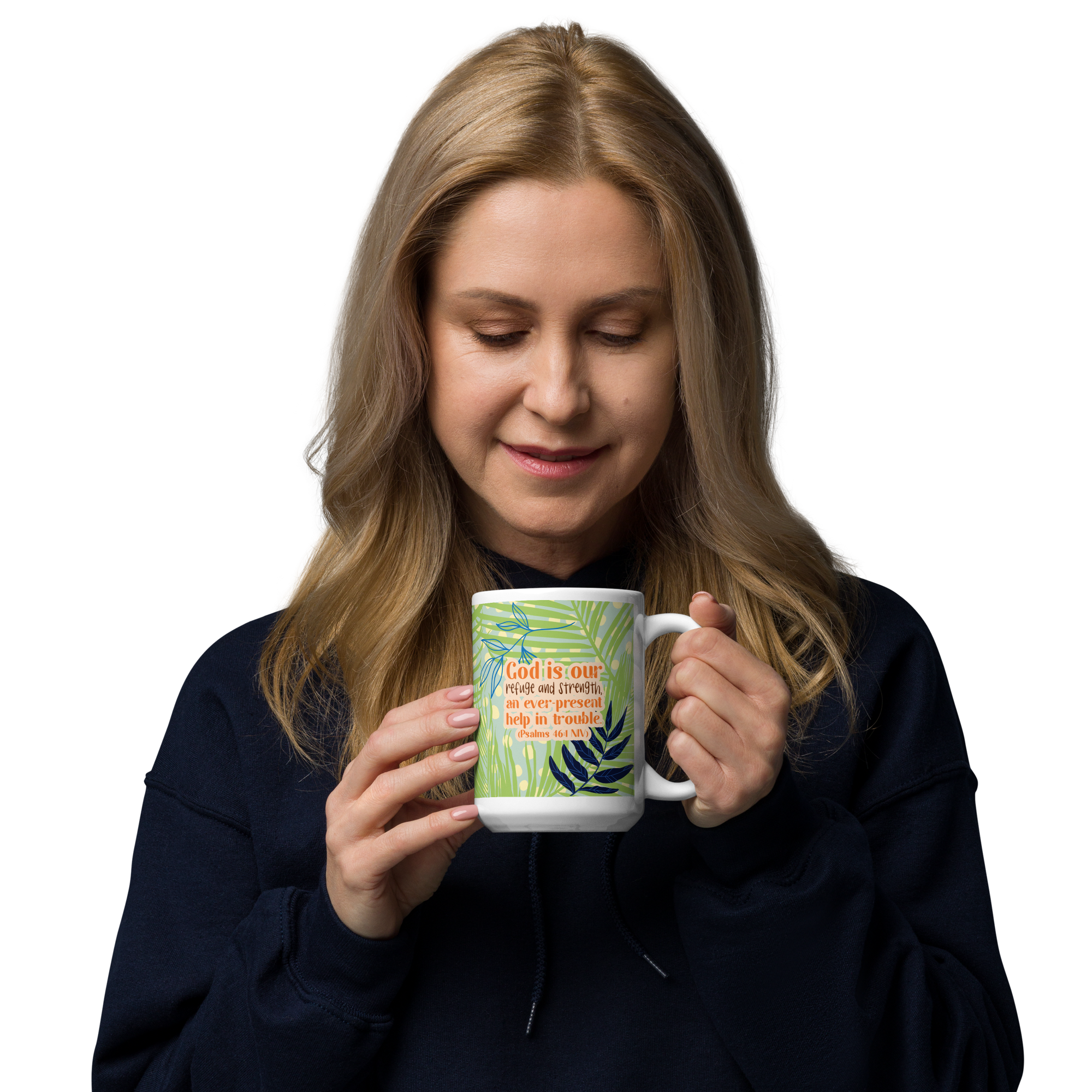 God Our Refuge: Psalm 46:1 White Glossy Mug (11 oz / 15 oz / 20 oz)