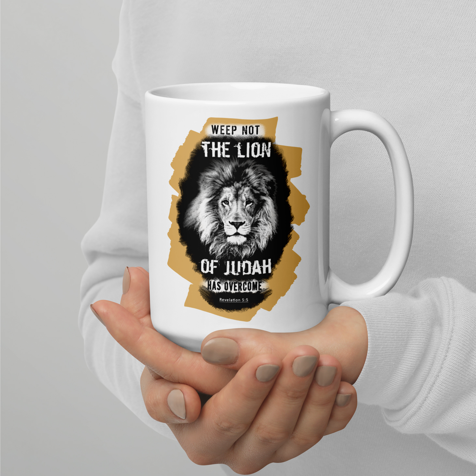 The Lion of Judah: Revelation 5:5 White Glossy Mug (11 oz / 15 oz / 20 oz)