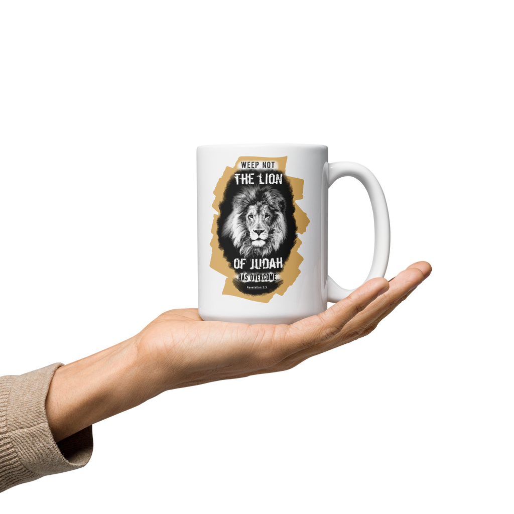 The Lion of Judah: Revelation 5:5 White Glossy Mug (11 oz / 15 oz / 20 oz)