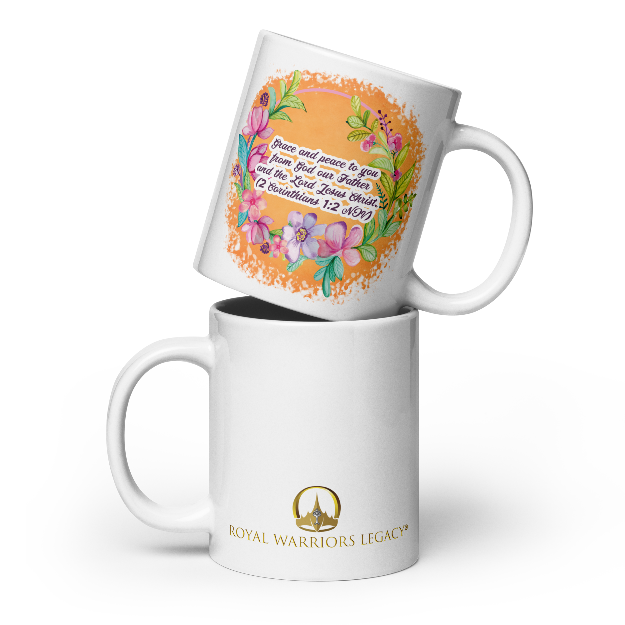 Grace & Peace Blooms: 2 Corinthians 1:2 White Glossy Mug (11 oz / 15 oz / 20 oz)