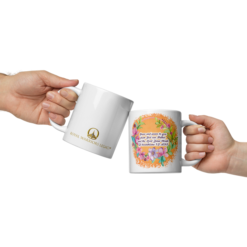 Grace & Peace Blooms: 2 Corinthians 1:2 White Glossy Mug (11 oz / 15 oz / 20 oz)