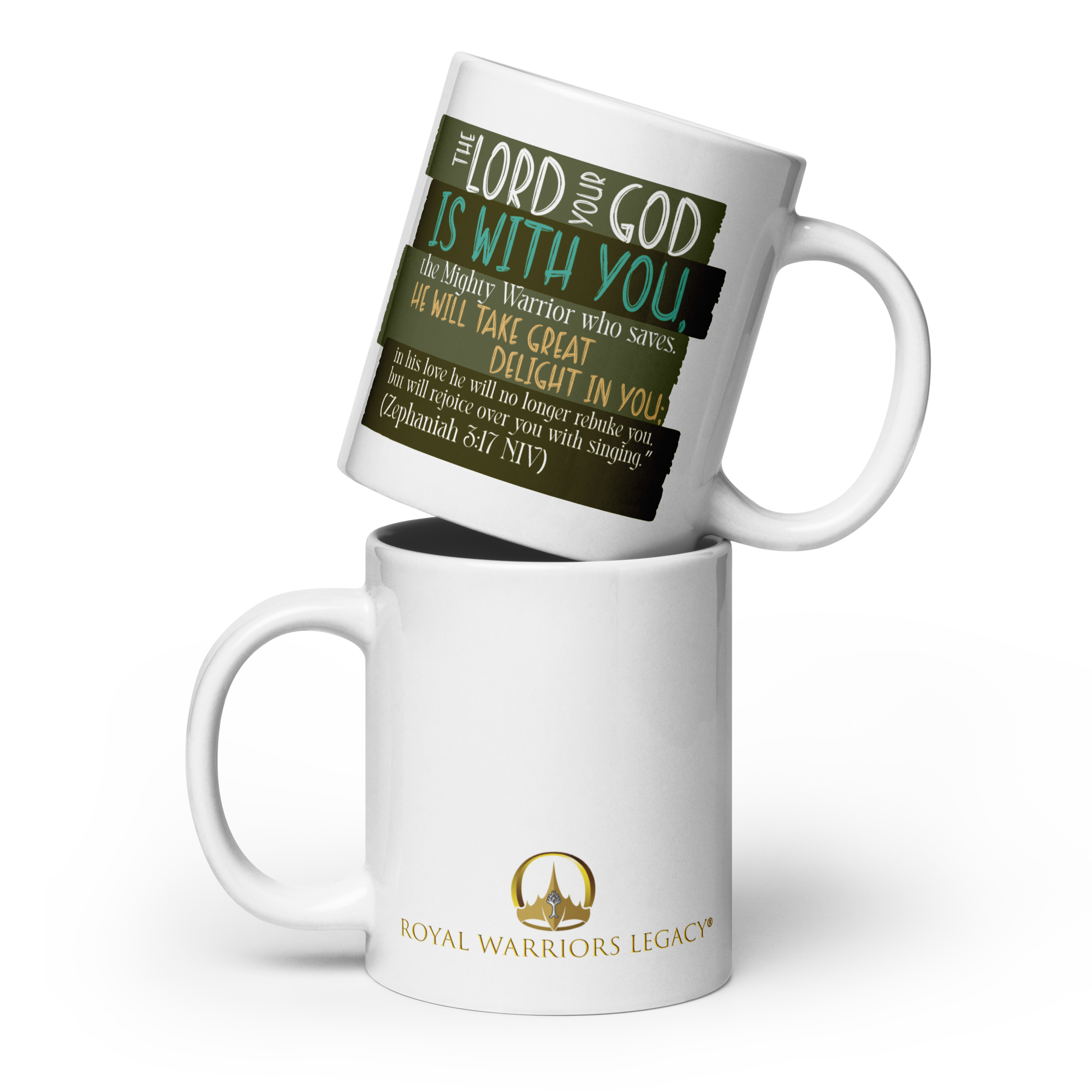 Rejoice in His Love: Zephaniah 3:17 White Glossy Mug (11 oz / 15 oz / 20 oz)