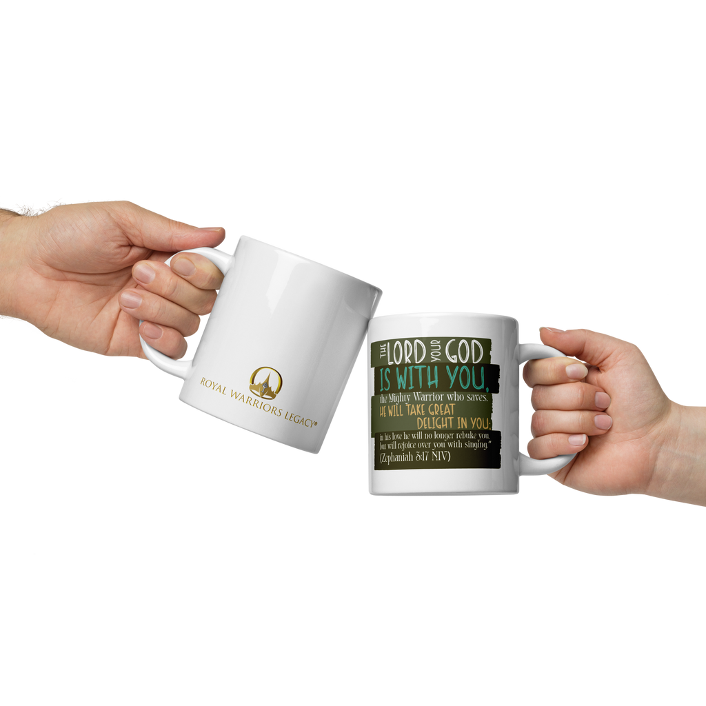 Rejoice in His Love: Zephaniah 3:17 White Glossy Mug (11 oz / 15 oz / 20 oz)
