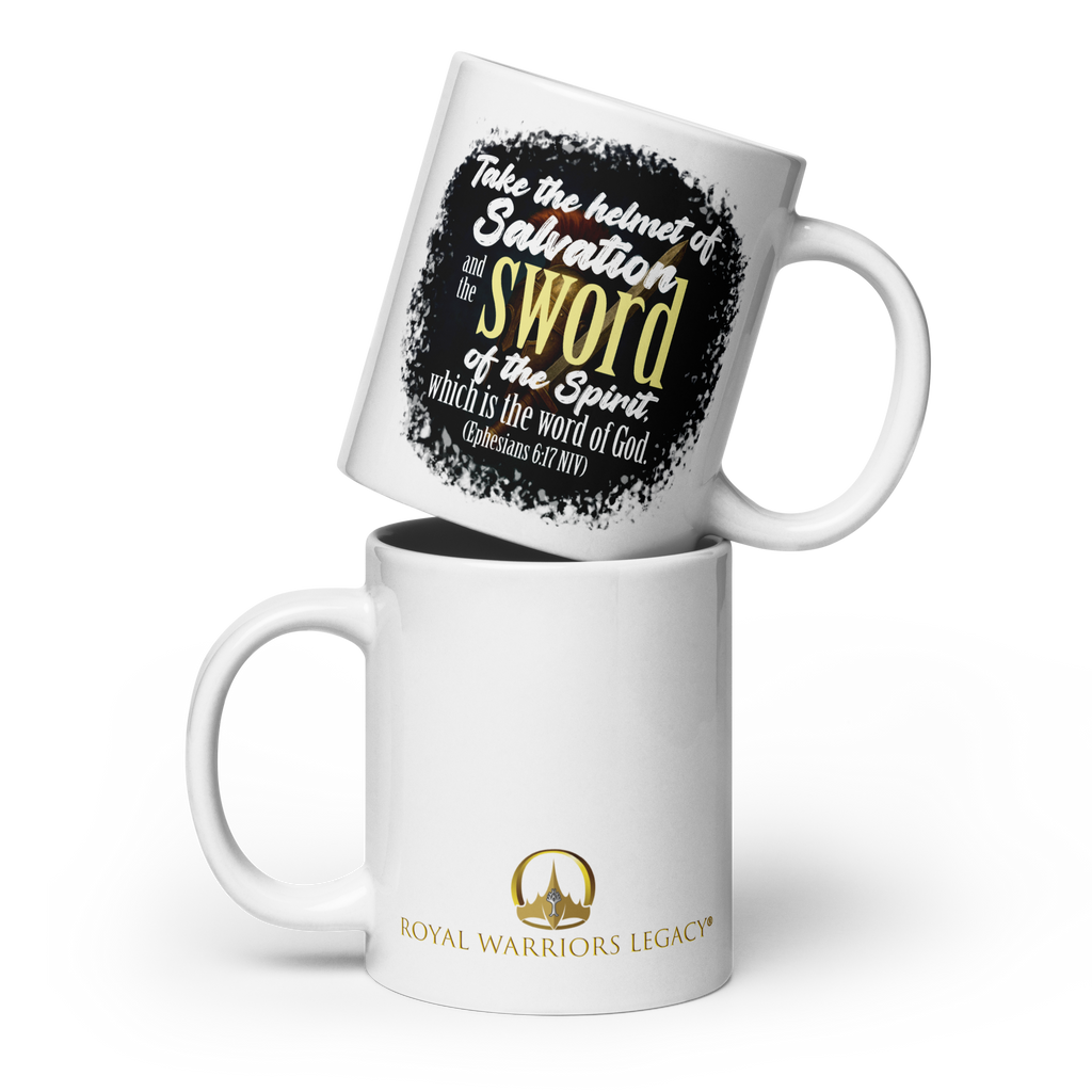 Sword & Salvation: Ephesians 6:17 White Glossy Mug (11 oz / 15 oz / 20 oz)