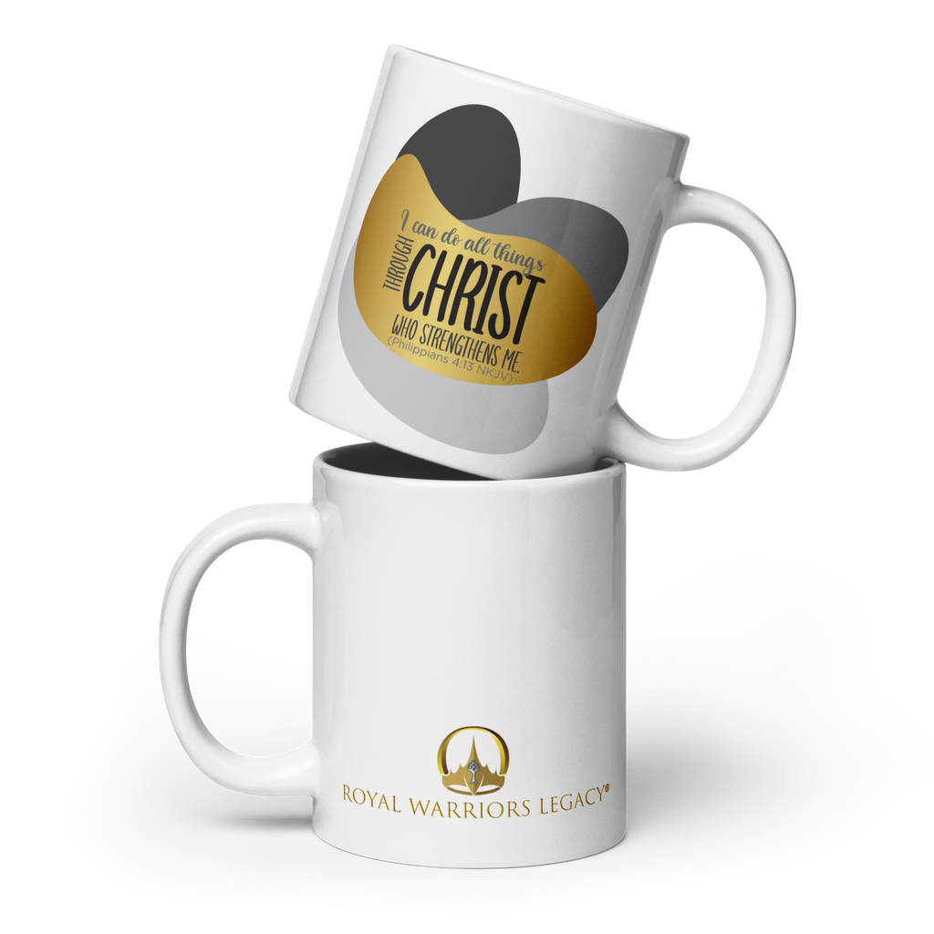 Empowered by Christ: Philippians 4:13 White Glossy Mug (11 oz / 15 oz / 20 oz)
