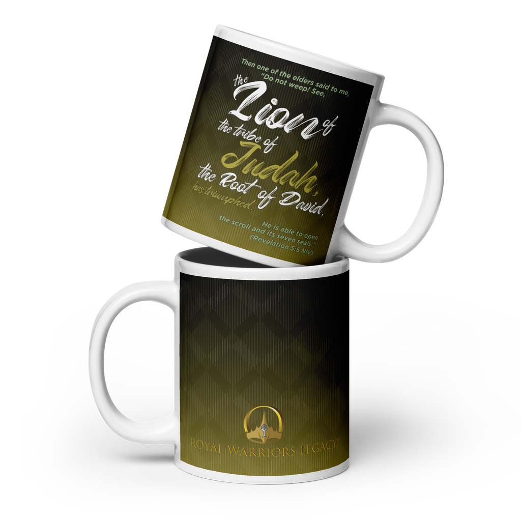 Lion of Judah & Root of David: Revelation 5:5 White Glossy Mug (11 oz / 15 oz / 20 oz)