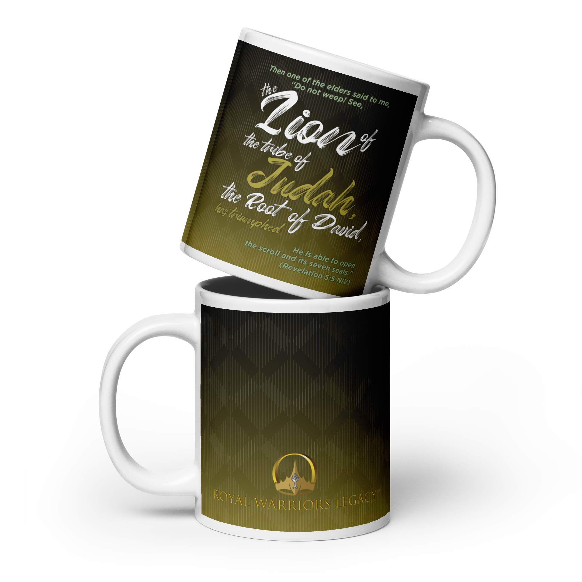 Lion of Judah & Root of David: Revelation 5:5 White Glossy Mug (11 oz / 15 oz / 20 oz)