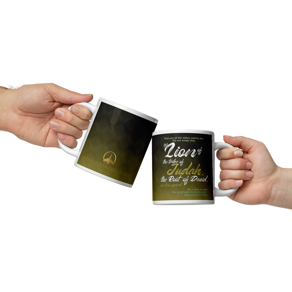 Lion of Judah & Root of David: Revelation 5:5 White Glossy Mug (11 oz / 15 oz / 20 oz)