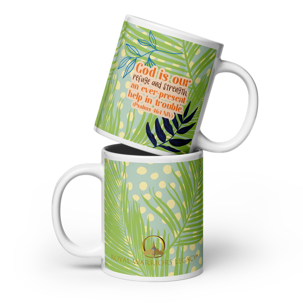 God Our Refuge: Psalm 46:1 White Glossy Mug (11 oz / 15 oz / 20 oz)