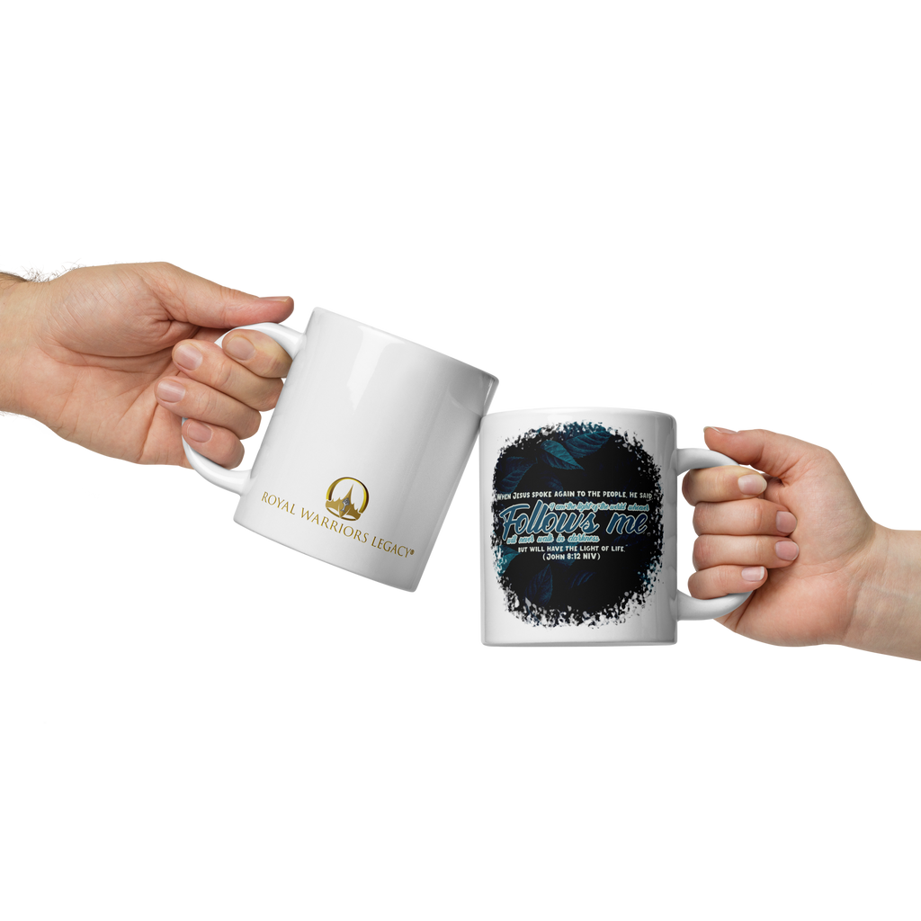 Light Of The World: John 8:12 White Glossy Mug (11 oz / 15 oz / 20 oz)