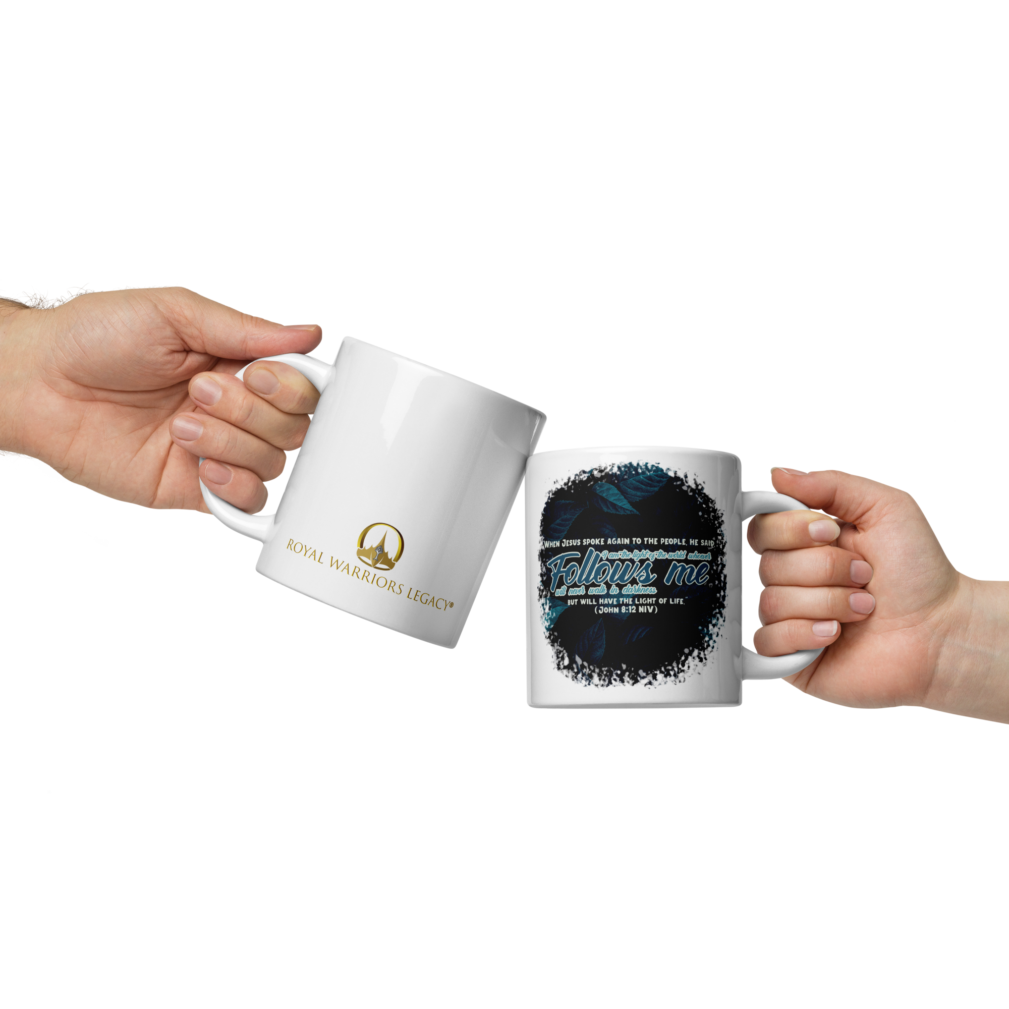 Light Of The World: John 8:12 White Glossy Mug (11 oz / 15 oz / 20 oz)