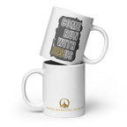 Come Run With Jesus Gold White Glossy Mug (11 oz / 15 oz / 20 oz)