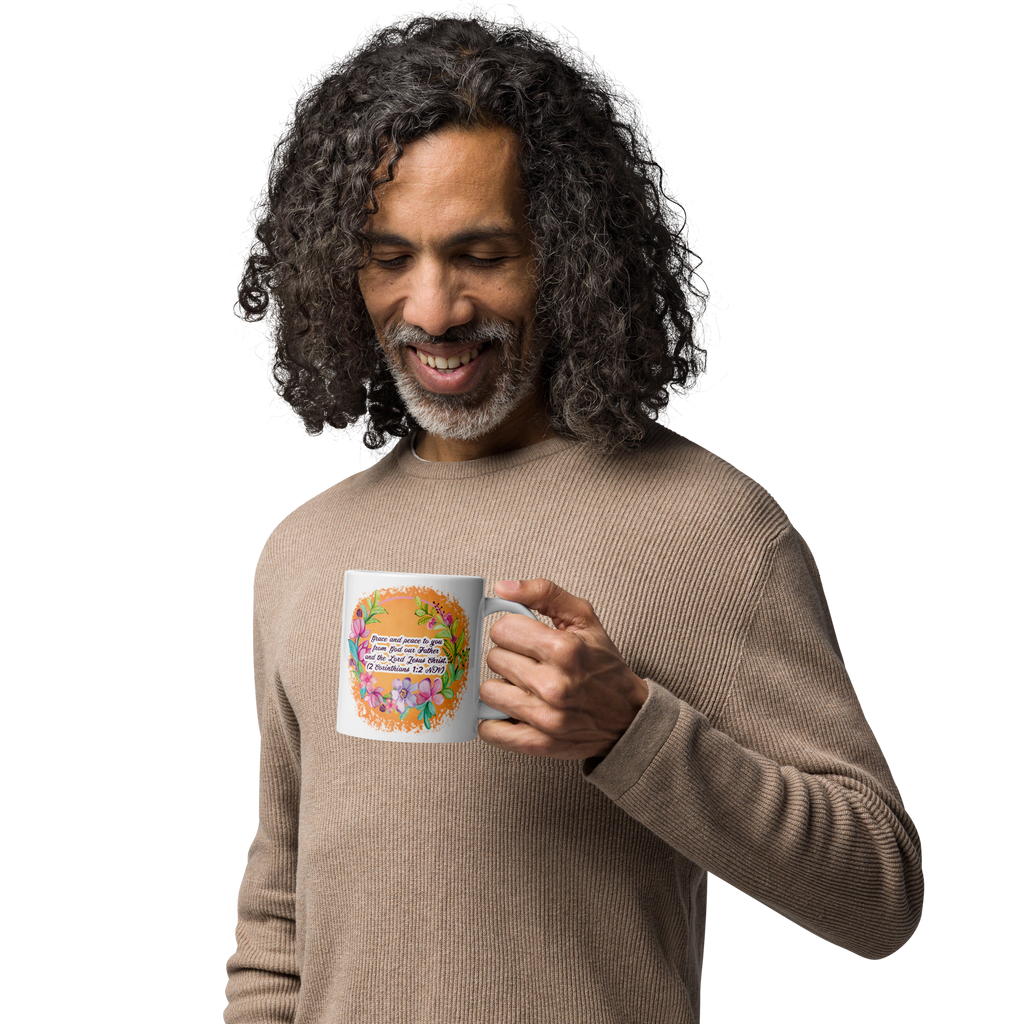 Grace & Peace Blooms: 2 Corinthians 1:2 White Glossy Mug (11 oz / 15 oz / 20 oz)