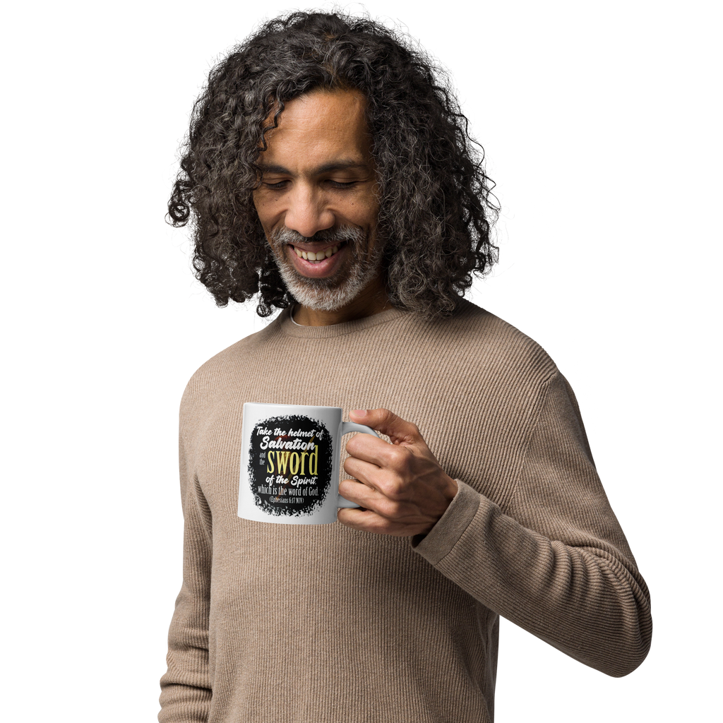 Sword & Salvation: Ephesians 6:17 White Glossy Mug (11 oz / 15 oz / 20 oz)