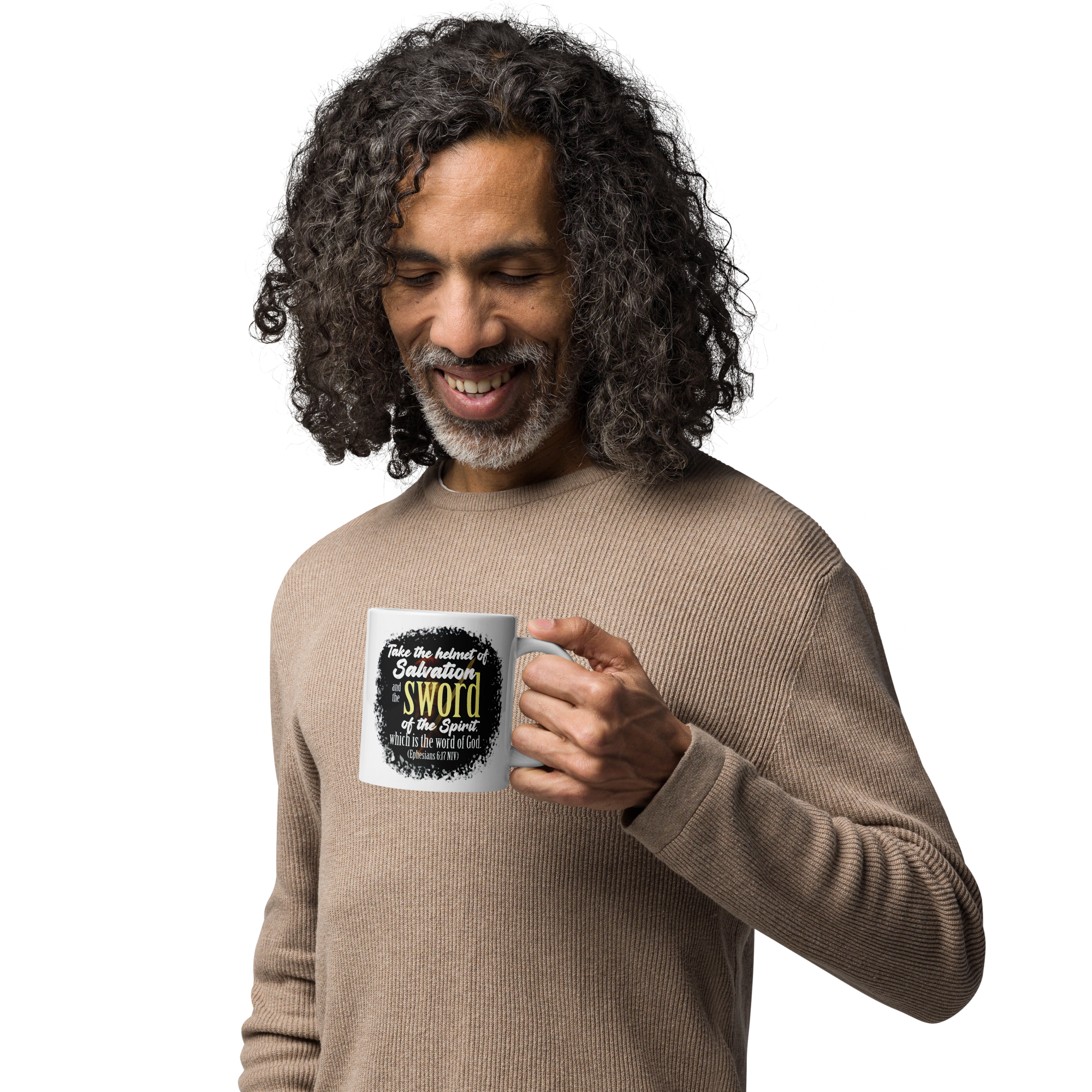 Sword & Salvation: Ephesians 6:17 White Glossy Mug (11 oz / 15 oz / 20 oz)