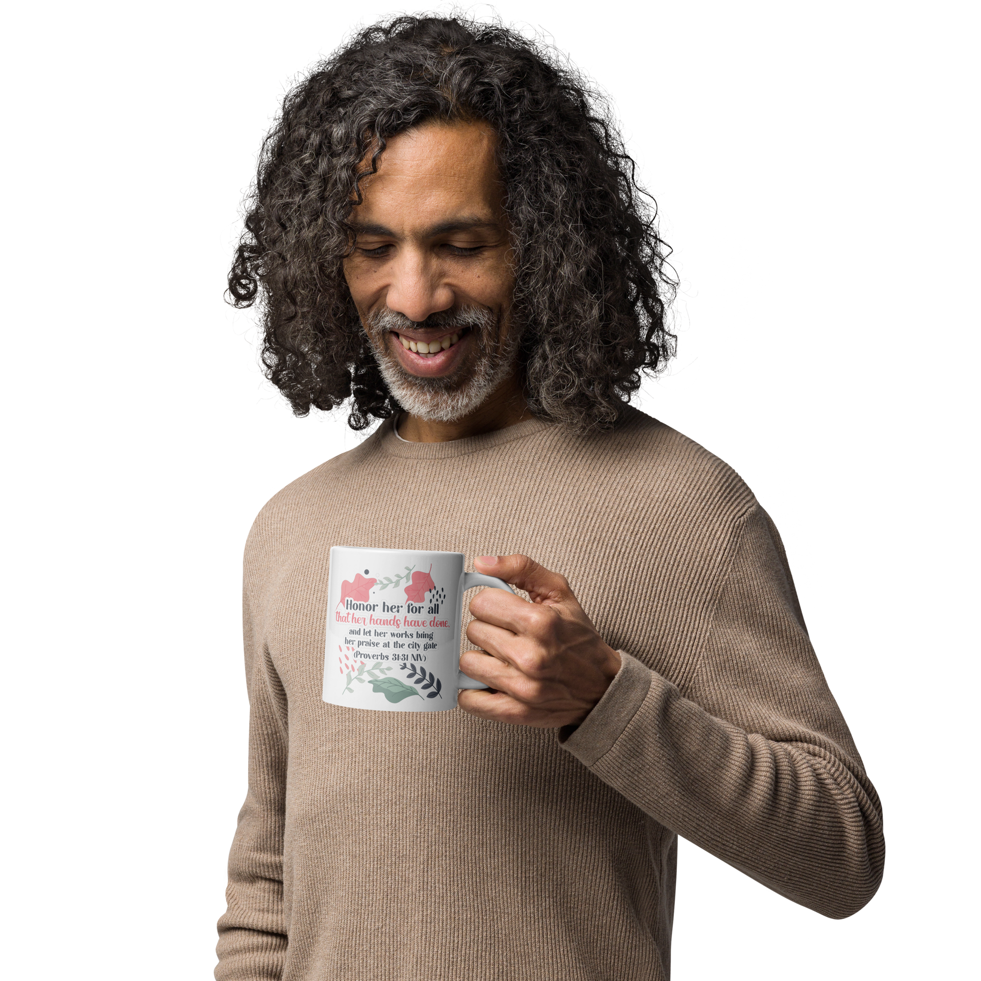 Fruitful Hands: Proverbs 31:31 White Glossy Mug (11 oz / 15 oz / 20 oz)