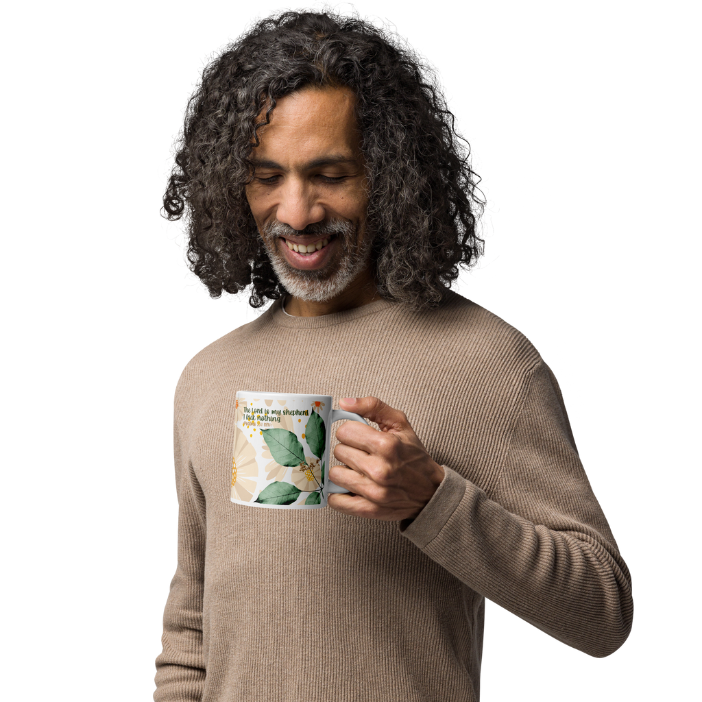 The Lord Is My Shepherd: Psalm 23:1 White Glossy Mug (11 oz / 15 oz / 20 oz)