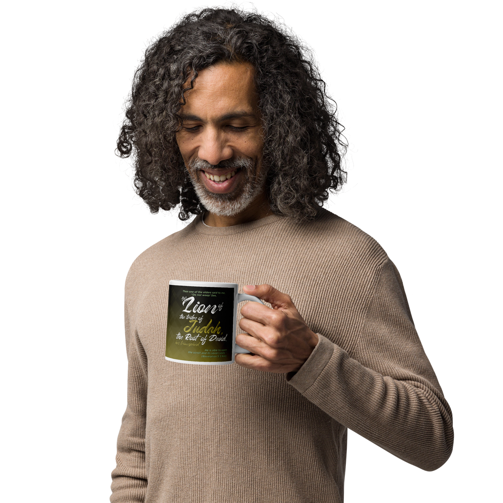 Lion of Judah & Root of David: Revelation 5:5 White Glossy Mug (11 oz / 15 oz / 20 oz)