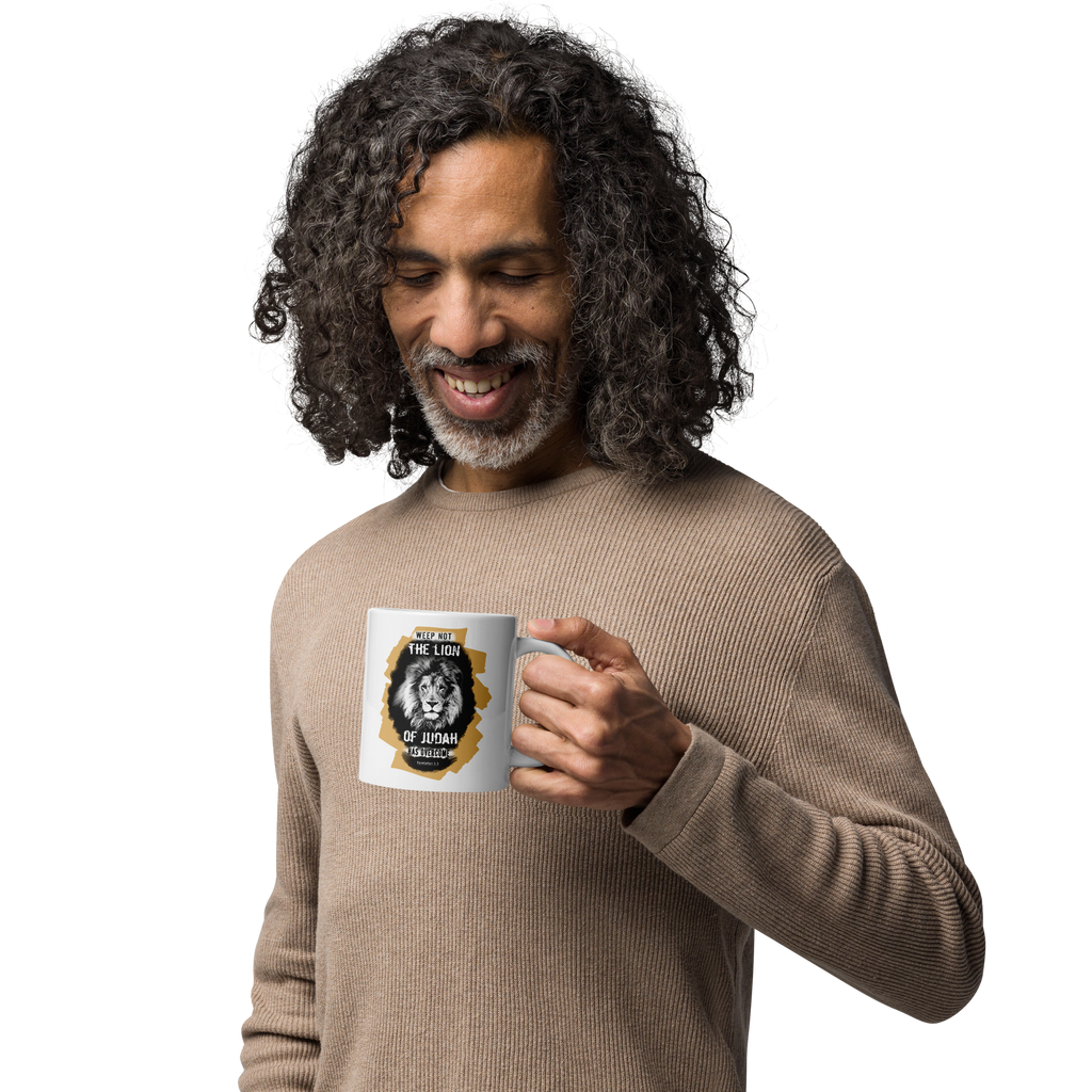 The Lion of Judah: Revelation 5:5 White Glossy Mug (11 oz / 15 oz / 20 oz)