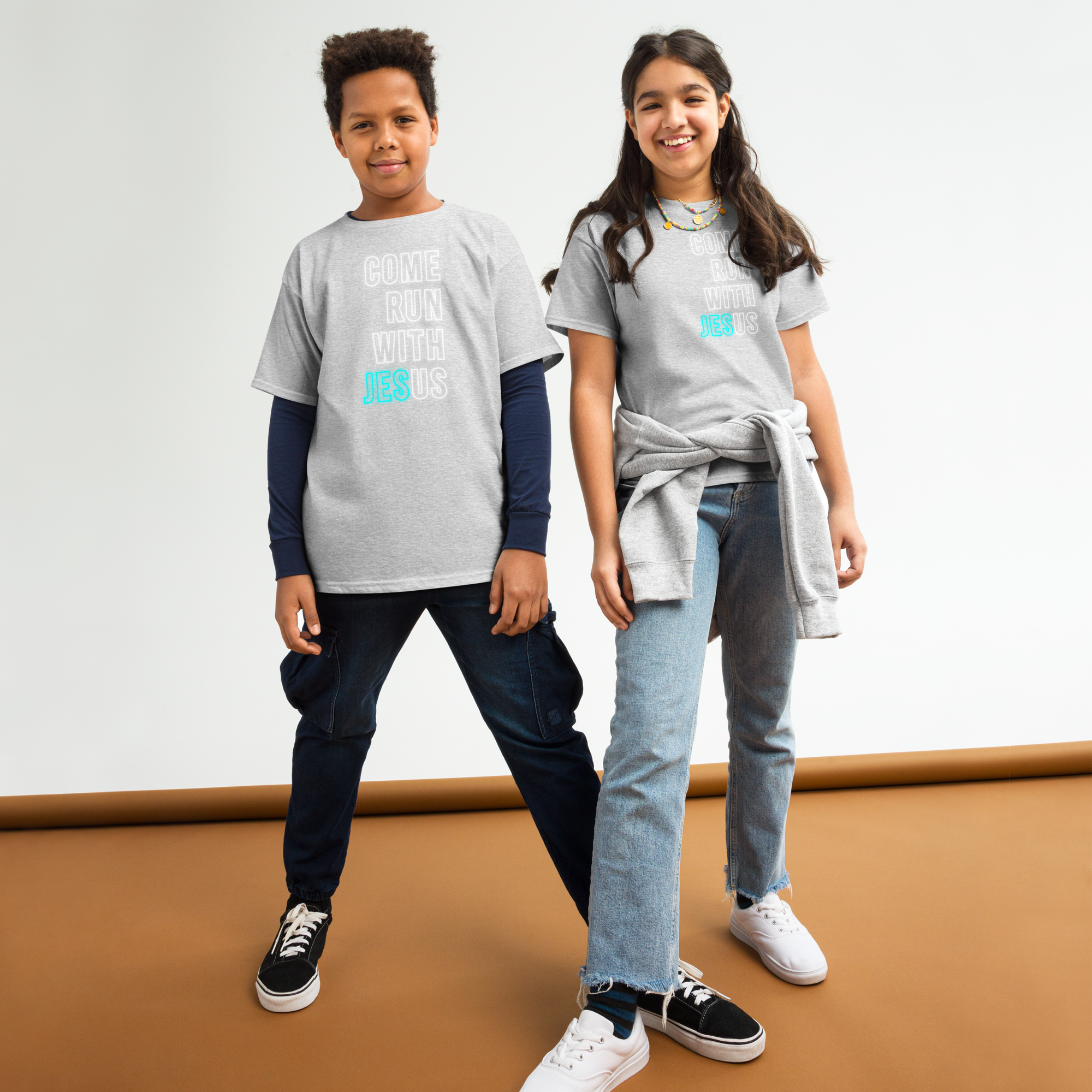 Come Run With Jesus Neon Blue Youth Tee